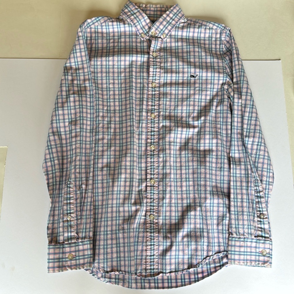Vineyard Vines Mens Blue and Pink Button-Down Shirt